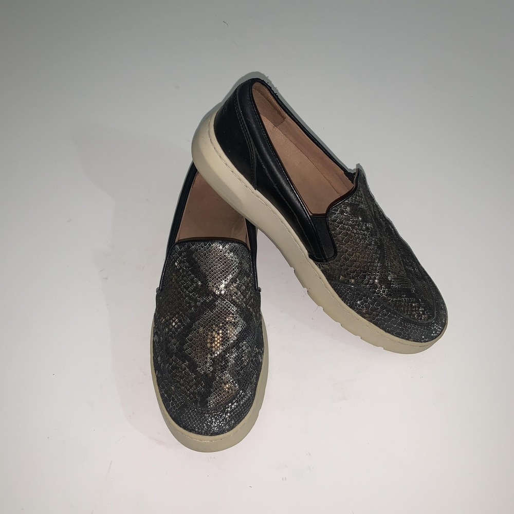 Vionic Shoes Womens 7.5 Black Dinora Boa Leather Animal Print Comfort